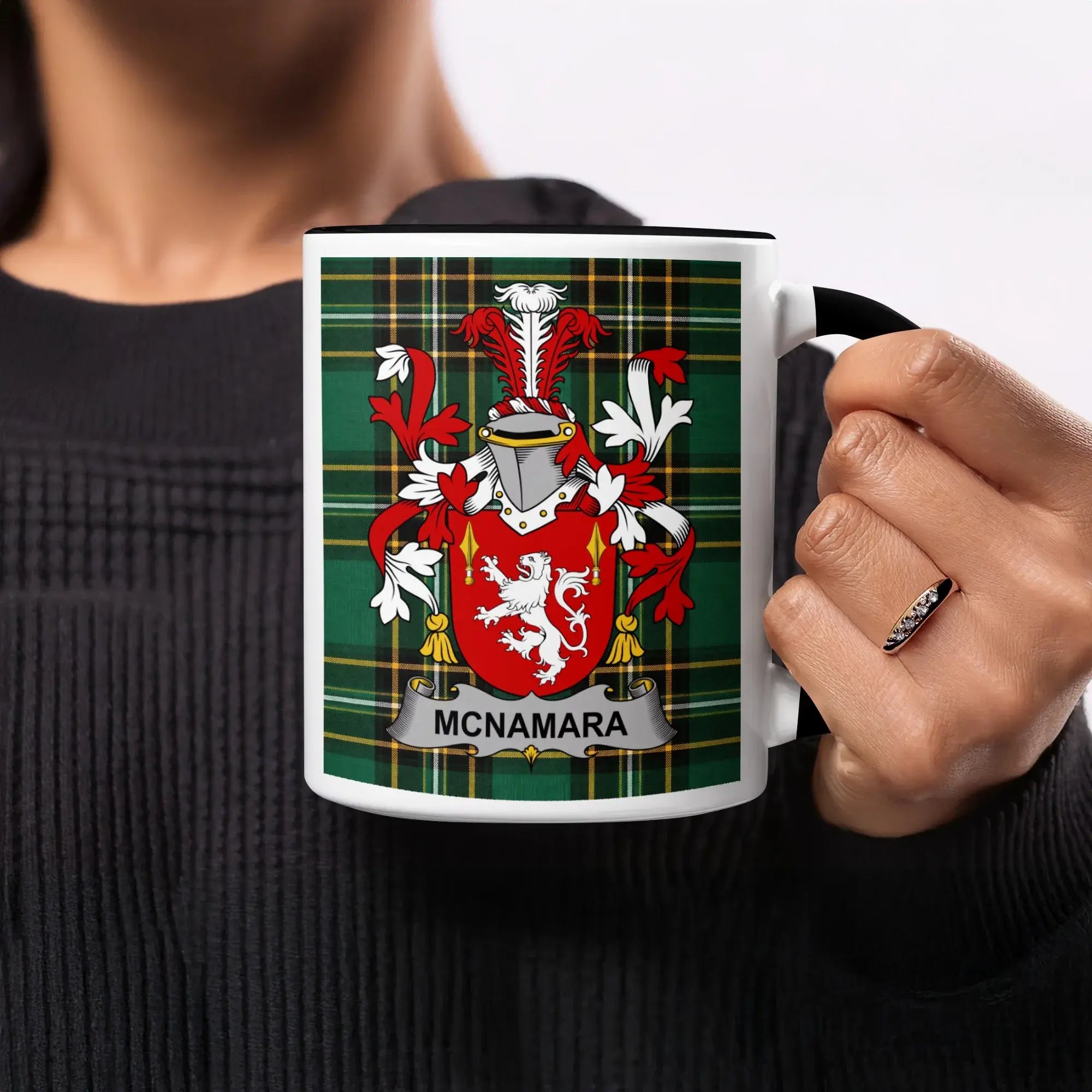 McNamara Irish heritage mug with black handle and interior