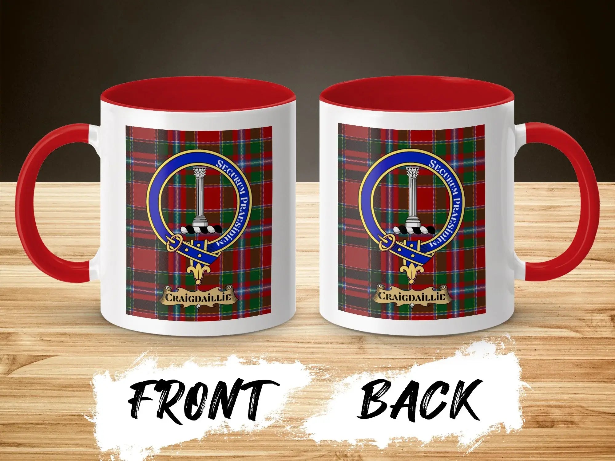 Craigdaillie Tartan Plaid Design Mug with Clan Crest