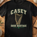 Casey Irish Heritage black Gildan 64000 T-shirt with Celtic harp design