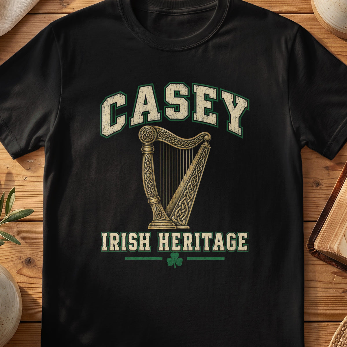 Casey Irish Heritage black Gildan 64000 T-shirt with Celtic harp design