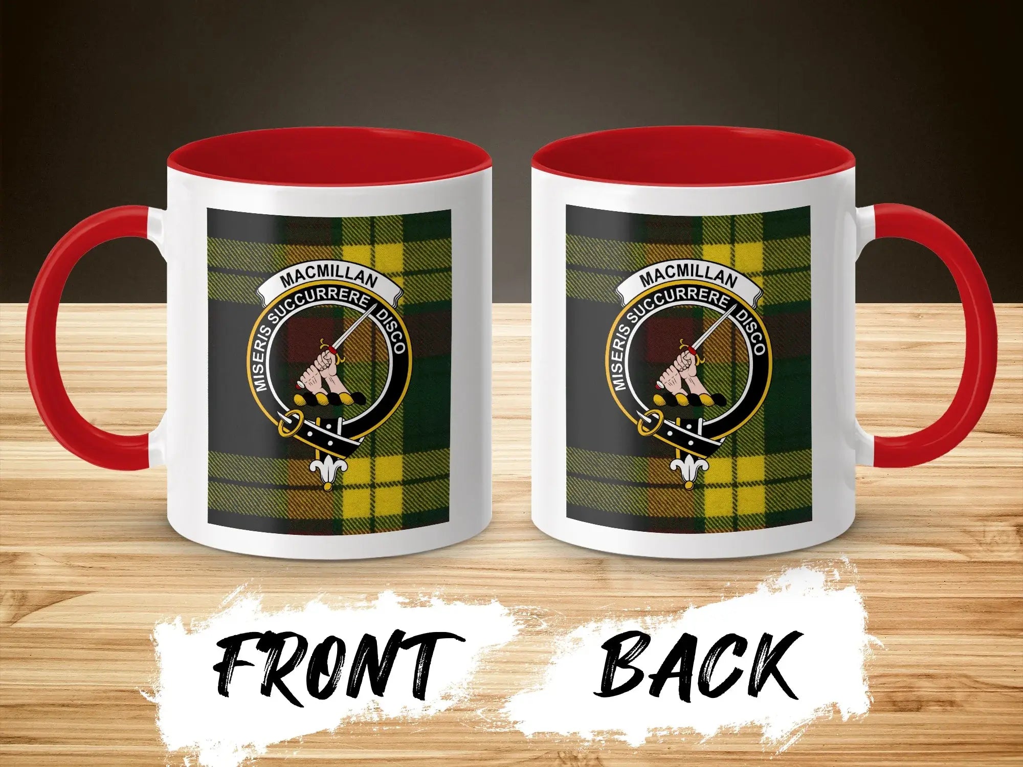 MacMillan clan accent mug in red handle colourway — 11oz ceramic with crest print