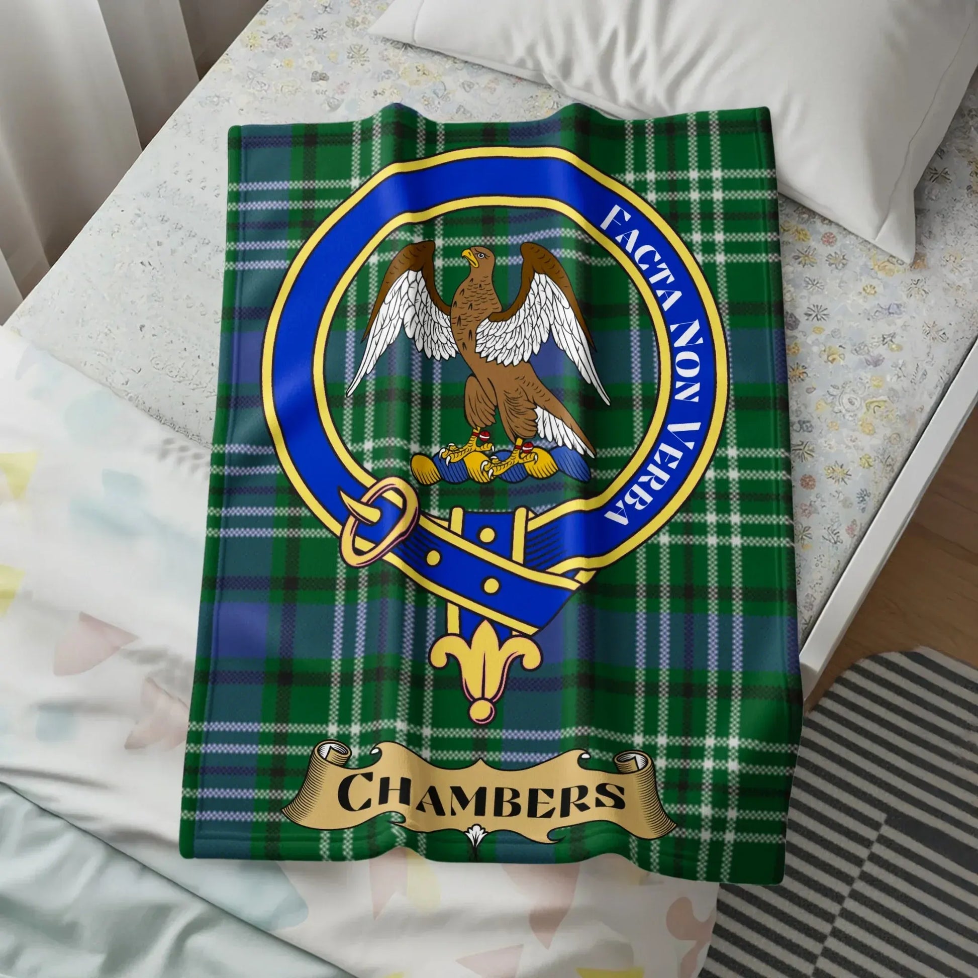 Chambers Clan Crest Tartan Blanket Cozy Home Product