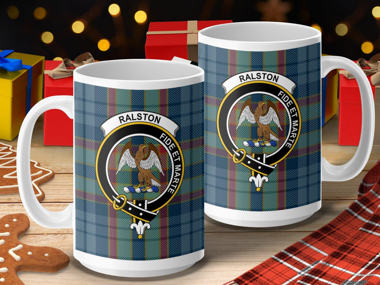 Ralston Clan Crest and Tartan Emblem Design Mug - Living Stone Gifts