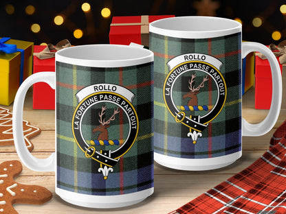 Rollo Scottish Clan Crest Tartan Pattern Designer Mug - Living Stone Gifts