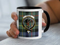 Clan Rollo tartan plaid accent mug — 11 oz ceramic, red handle, La Fortune Passe Partout