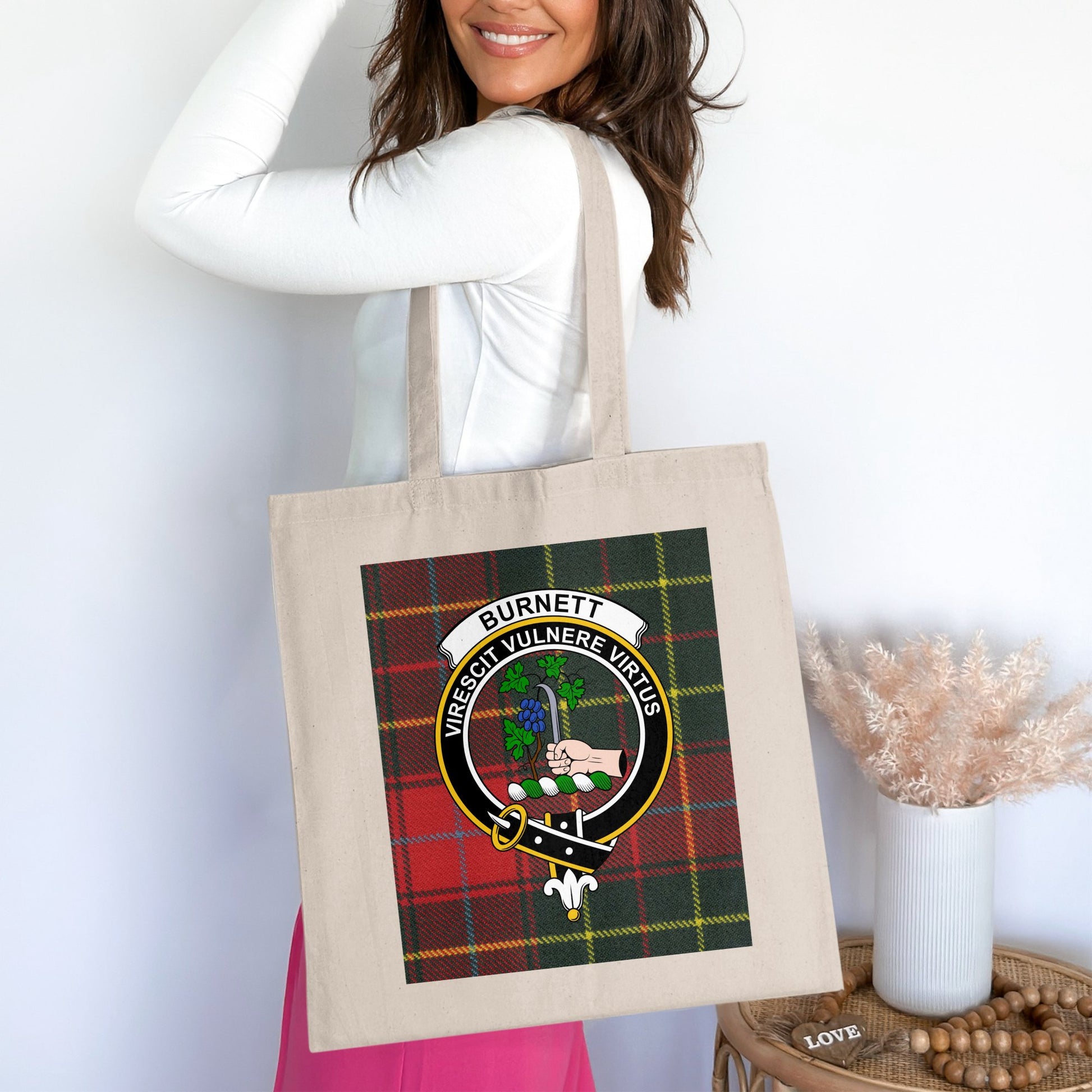 Burnett Clan Scottish Tartan Crest Tote Bag - Living Stone Gifts