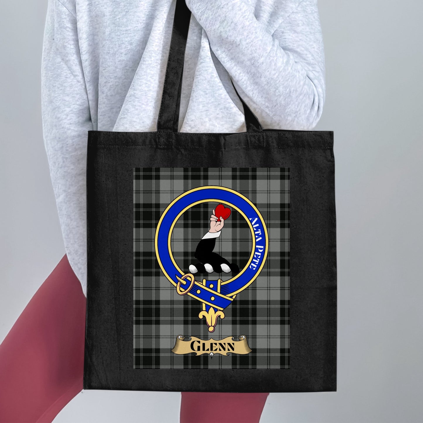 Glenn Clan Scottish Tartan Bag with Crest Tote Bag - Living Stone Gifts