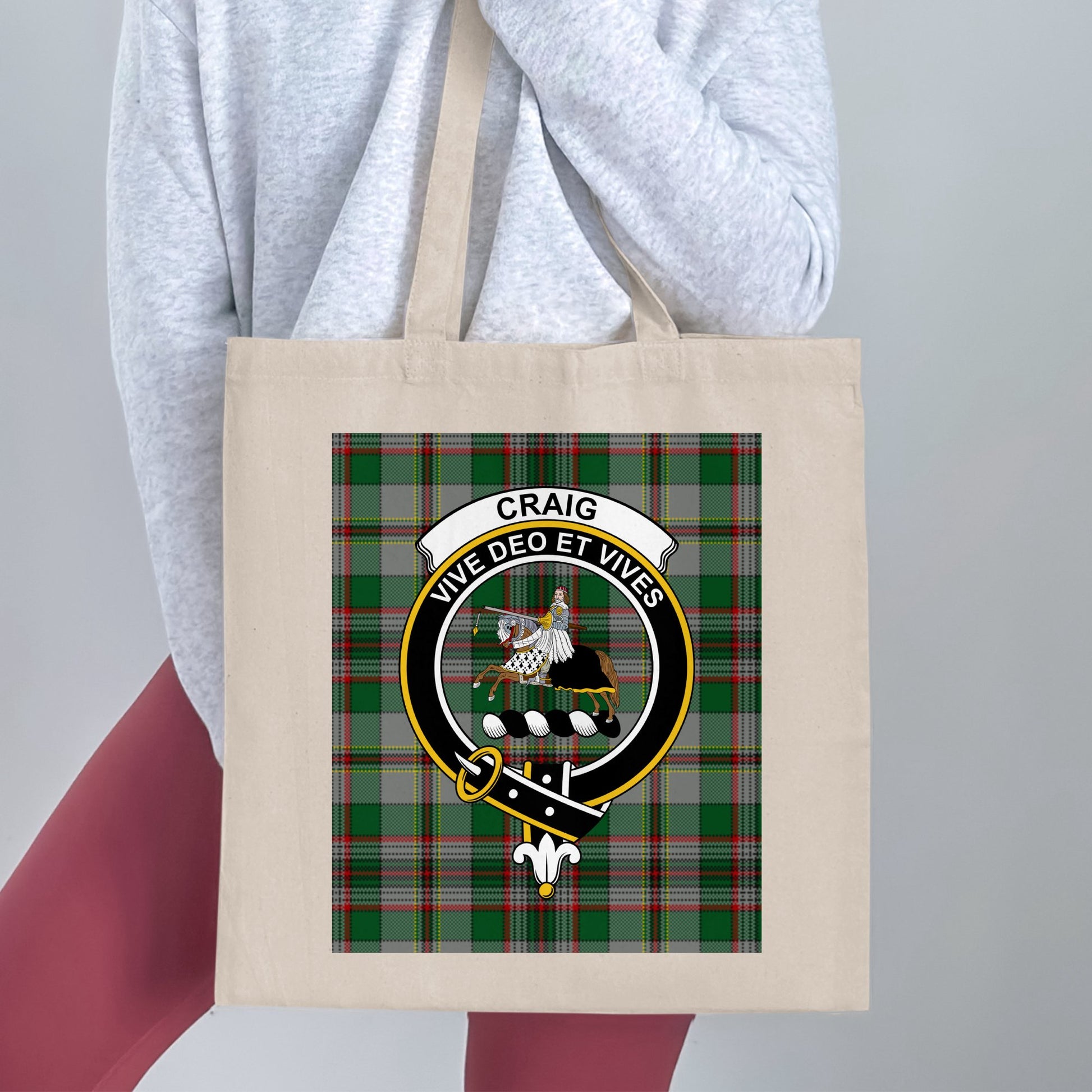 Craig Clan Crest Tartan Vive Deo Et Vives Tote Bag - Living Stone Gifts