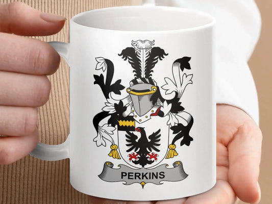 Perkins Family Crest Coat of Arms Mug - Celtic Ancestry Gifts