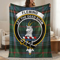 Fleming clan crest tartan throw blanket with Let the Deed Shaw motto — 50x60 polyester