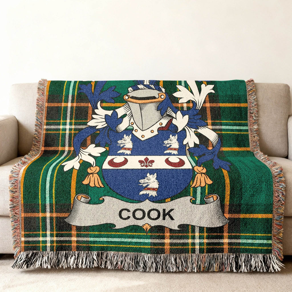 Cook Crest Plaid Green Blue Gold Fringe Throw Blanket product type