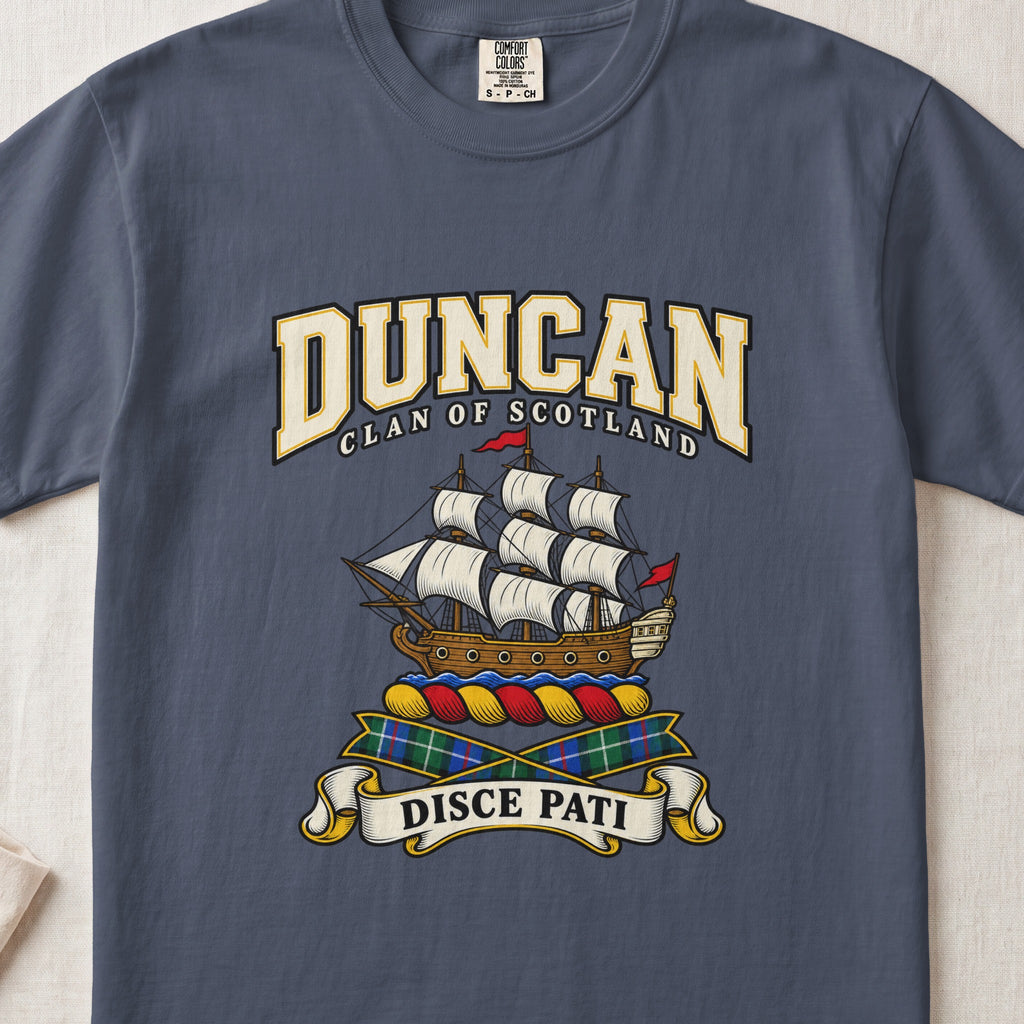 Duncan Scottish clan graphic T-shirt in Midnight, front view