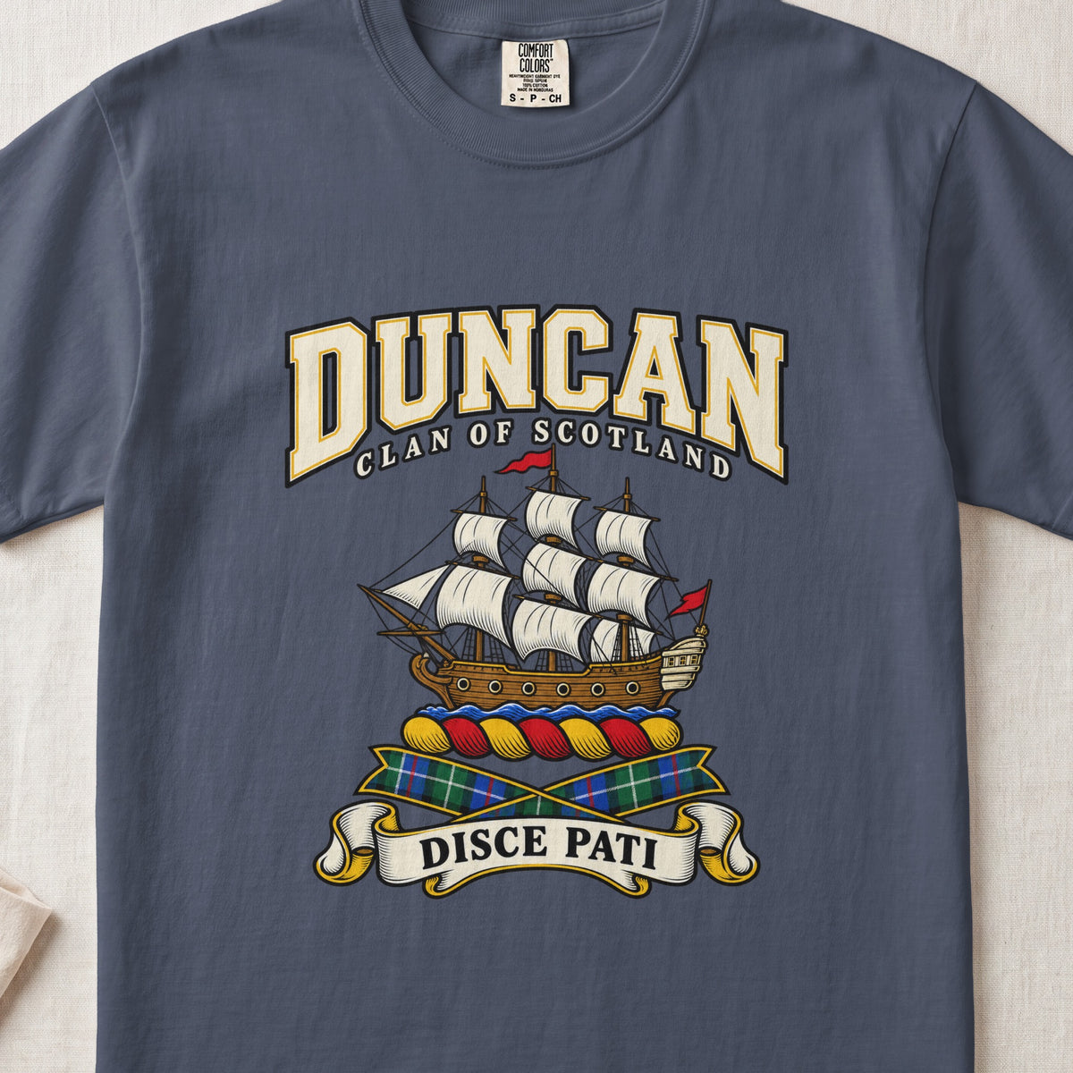 Duncan Scottish clan graphic T-shirt in Midnight, front view