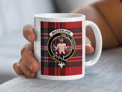 Macfarlane Clan Crest and Tartan Plaid Design Mug - Living Stone Gifts