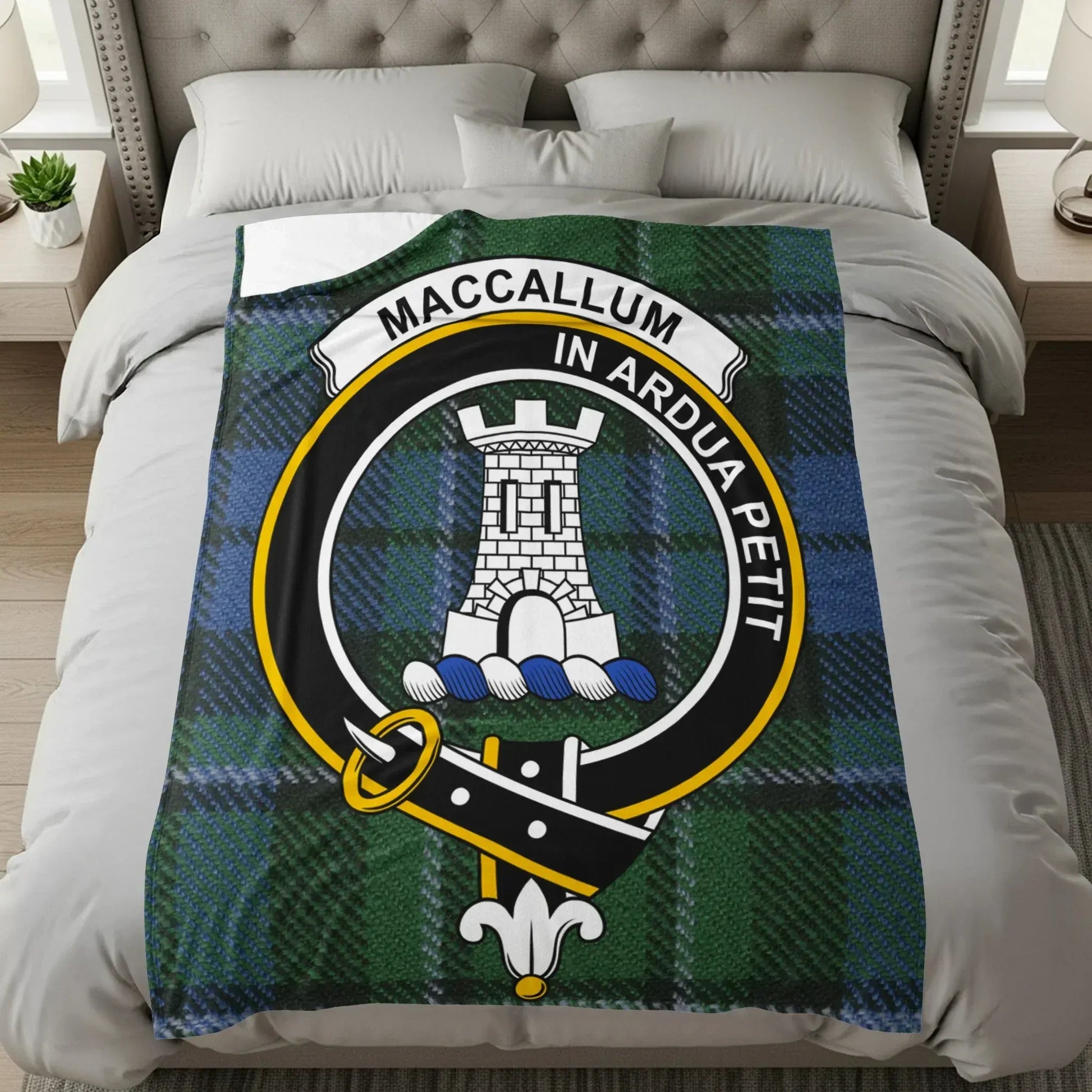 MacCallum Tartan Throw Blanket with Crest Design product