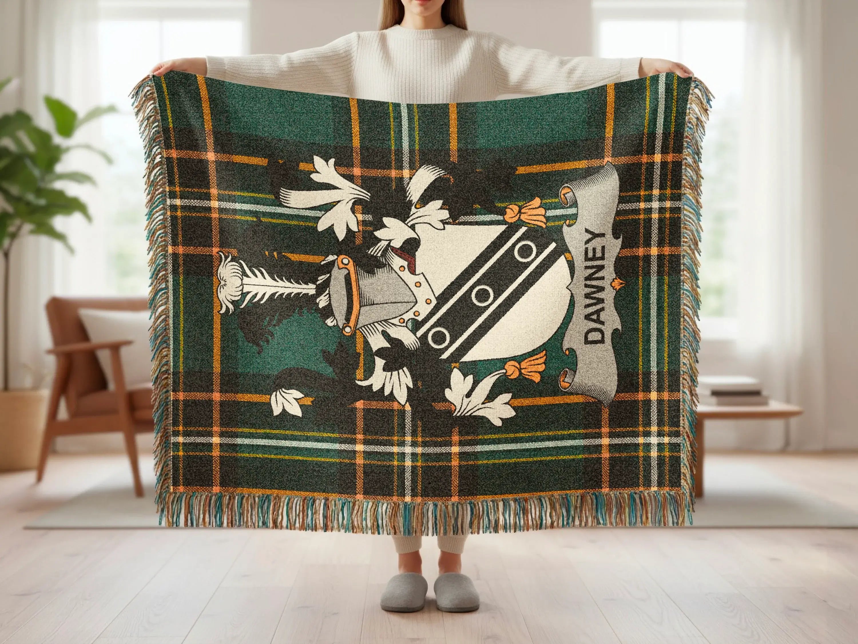 DAWNEY Crest Tartan Plaid Fringed Throw product type
