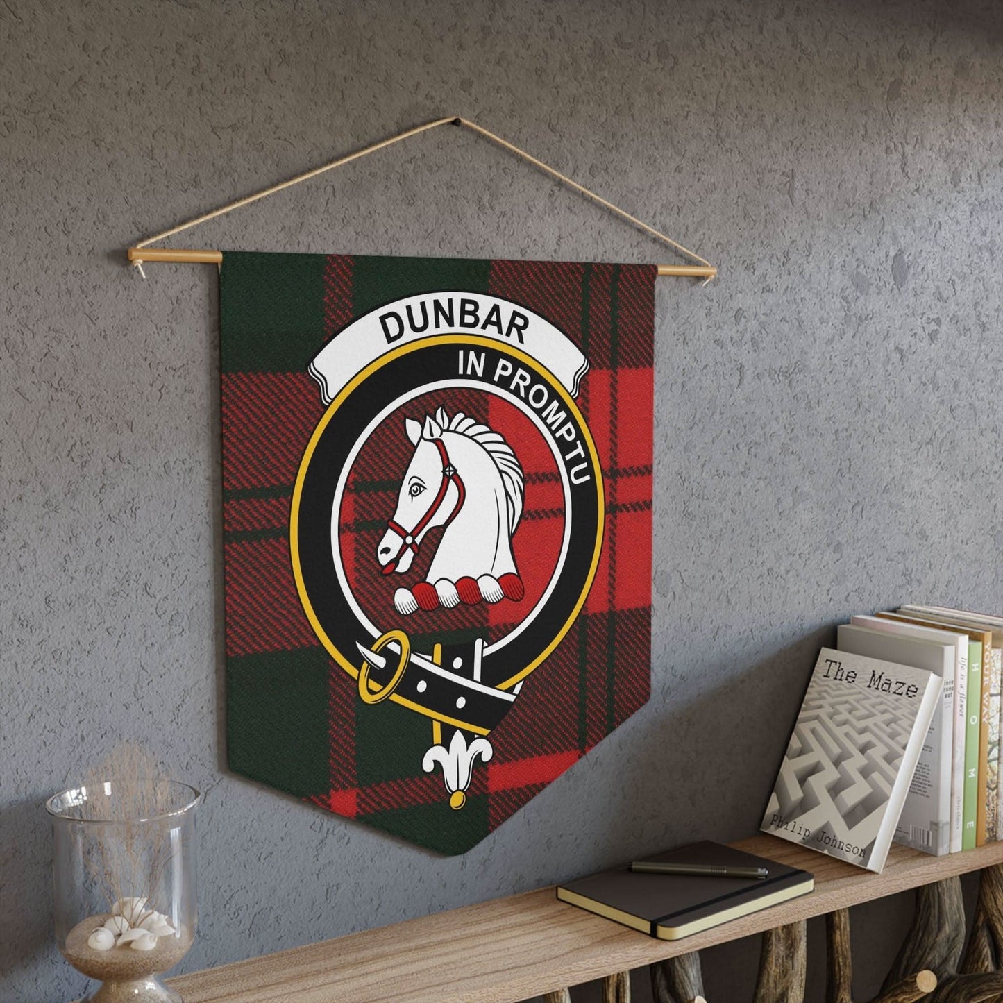 Dunbar Clan Scottish Tartan Horse Emblem Wall Pennant - Celtic Ancestry Gifts