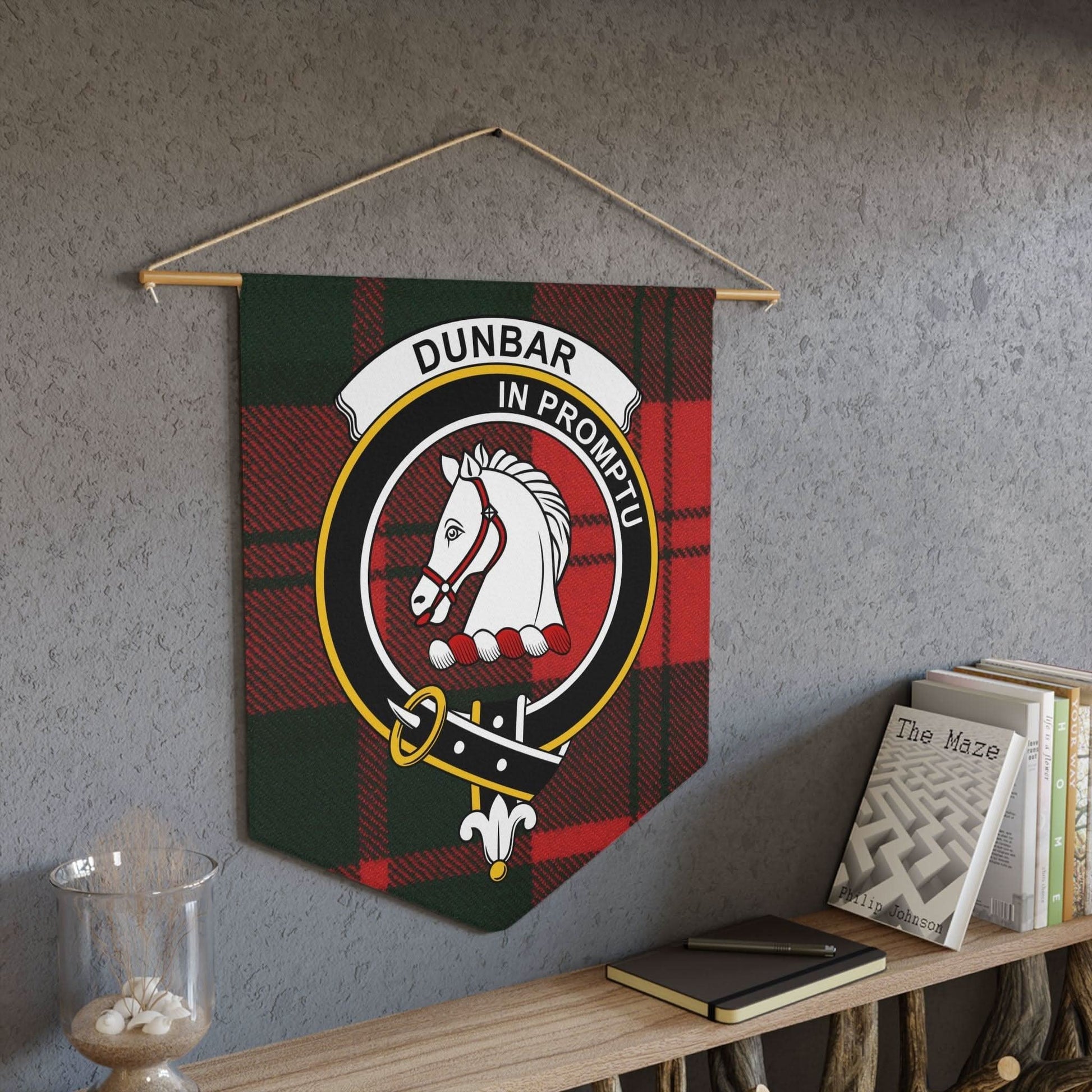 Dunbar Clan Scottish Tartan Horse Emblem Wall Pennant - Celtic Ancestry Gifts