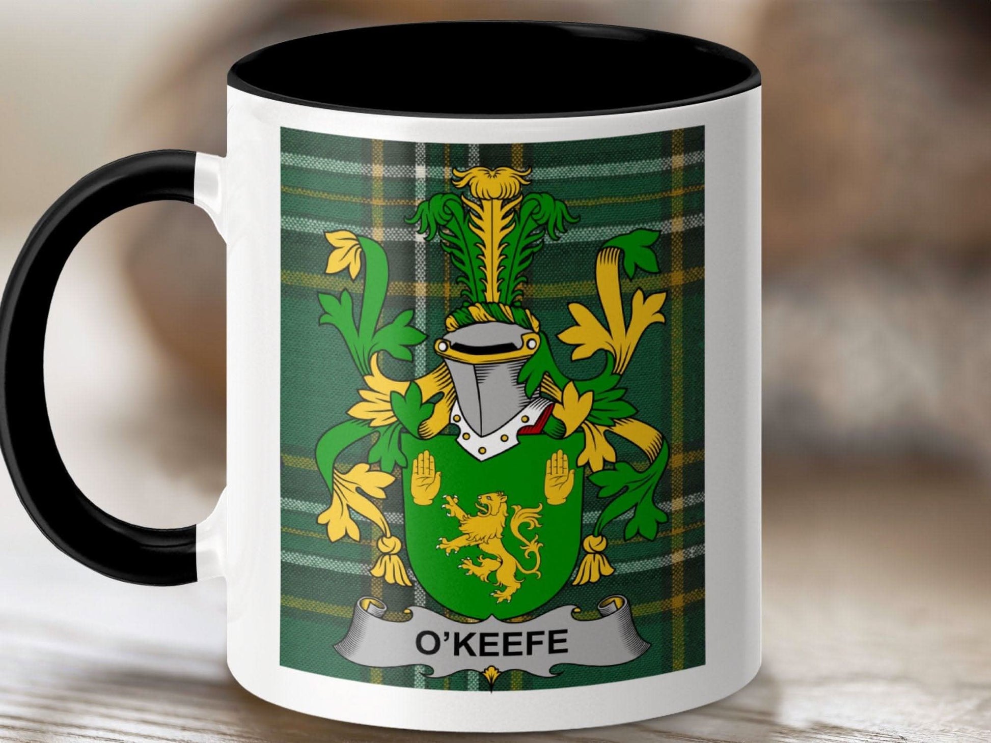 O'Keefe Surname Family Crest Irish Tartan Mug - Celtic Ancestry Gifts
