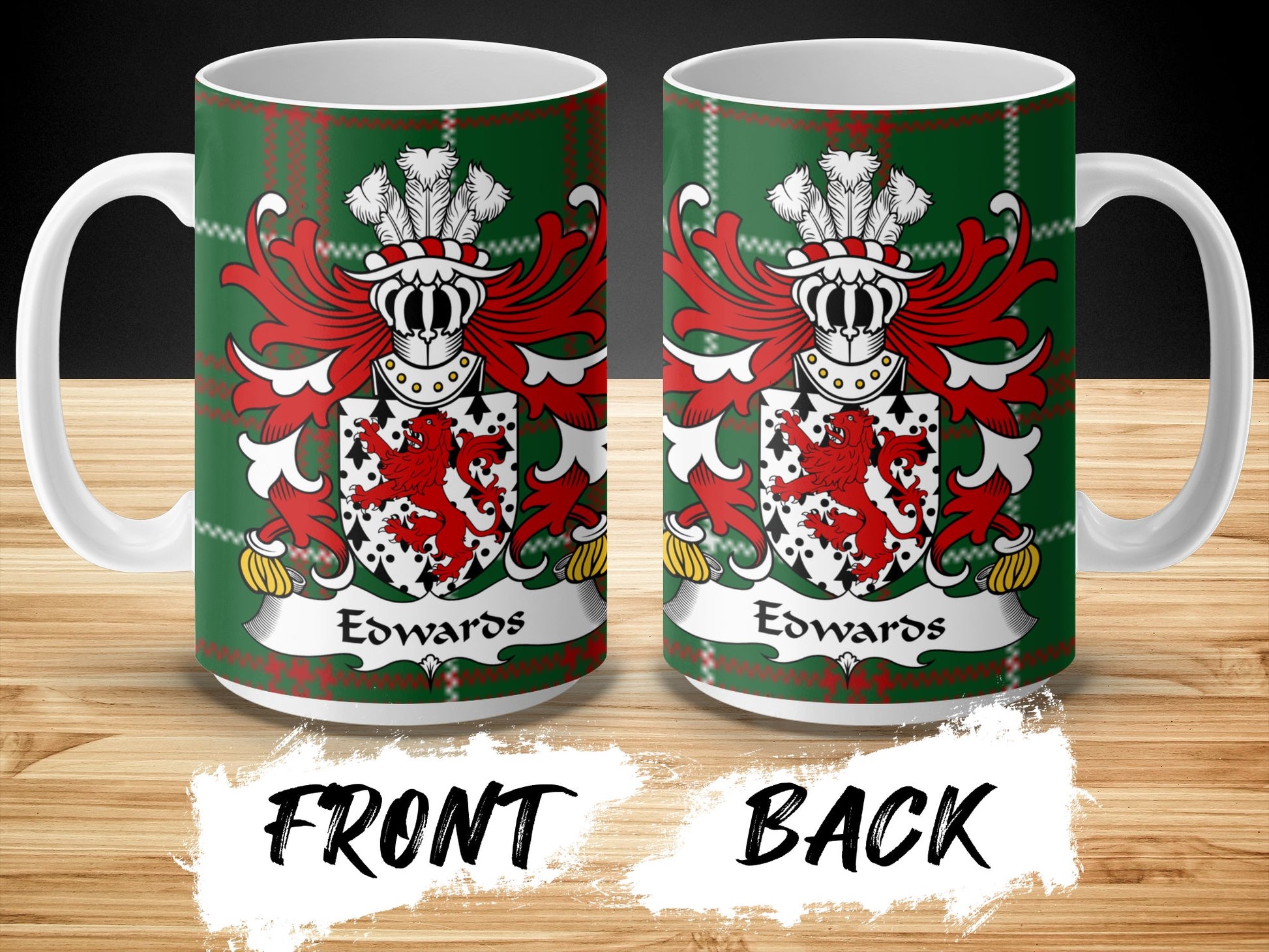 Edwards Welsh Surname with Coat of Arms Tartan Print Mug - Living Stone Gifts