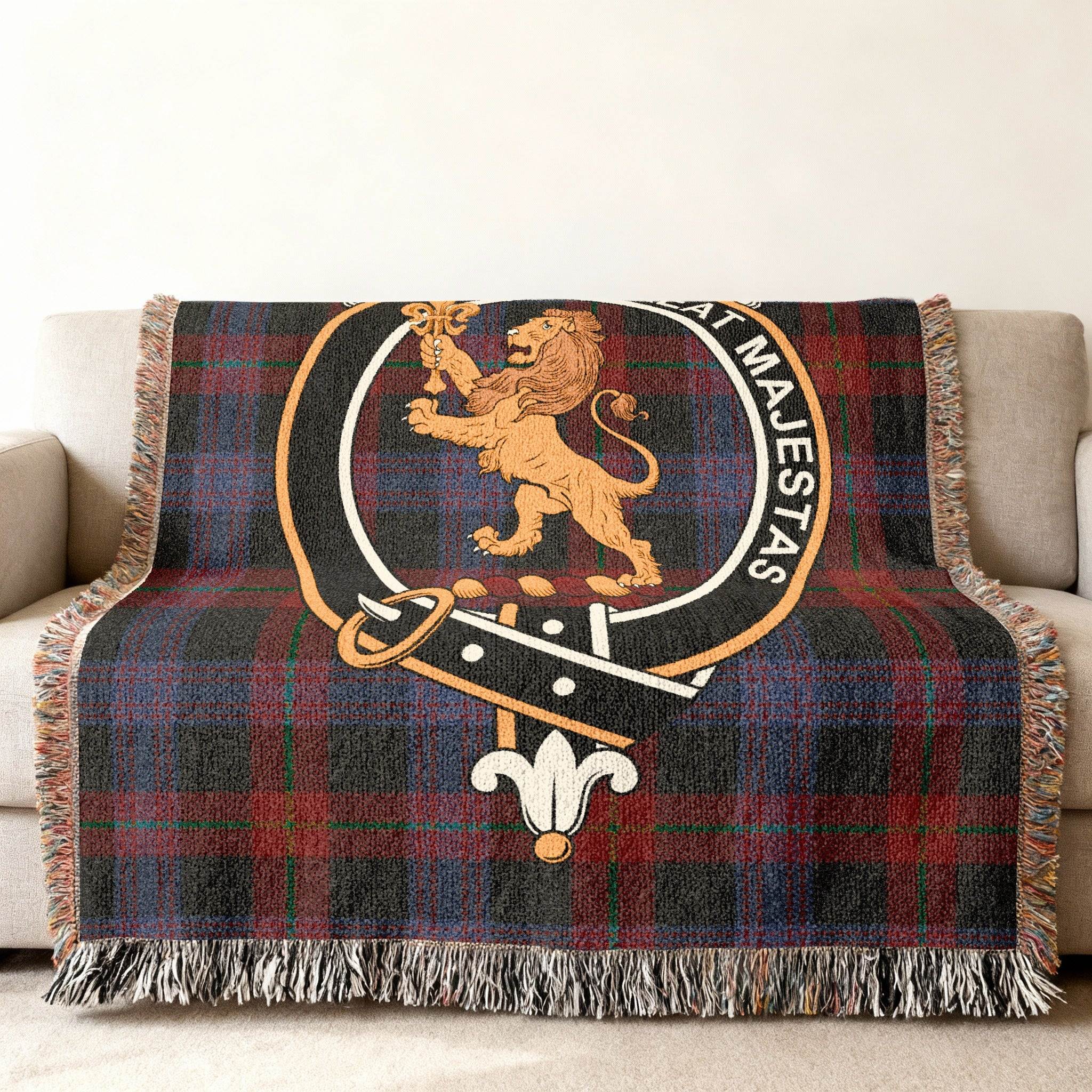 Majestic Lion Crest Blanket With Tartan Design