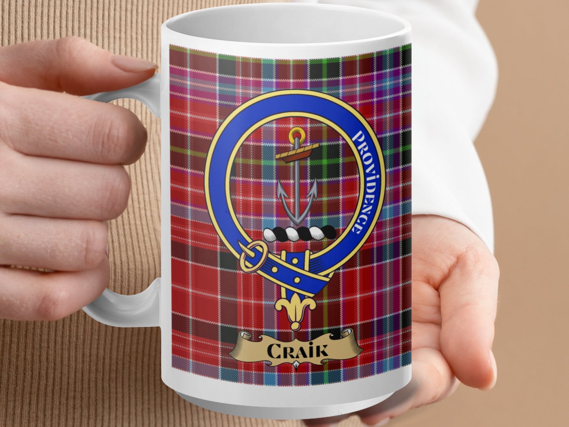 Craik Clan Crest Tartan Background Ceramic Mug - Living Stone Gifts