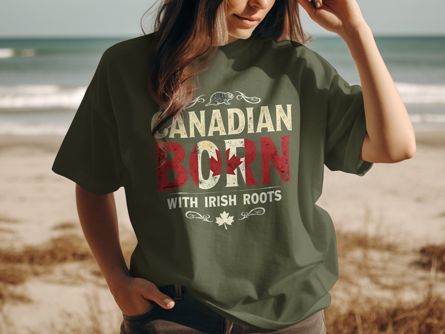 Patriotic Canadian Born with Irish Roots Graphic T-Shirt - Living Stone Gifts