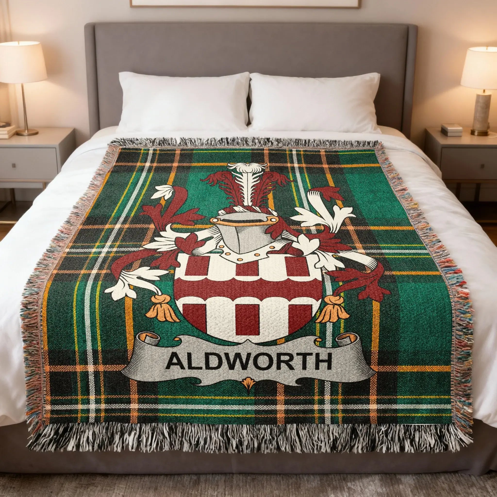 Aldworth Family Crest Green Plaid Tartan Blanket product type