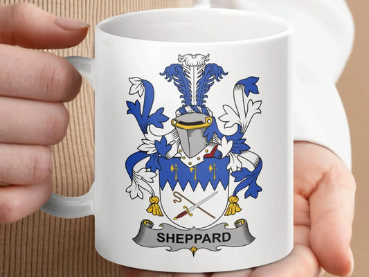 Sheppard Family Crest Sword and Axe Design Mug - Celtic Ancestry Gifts