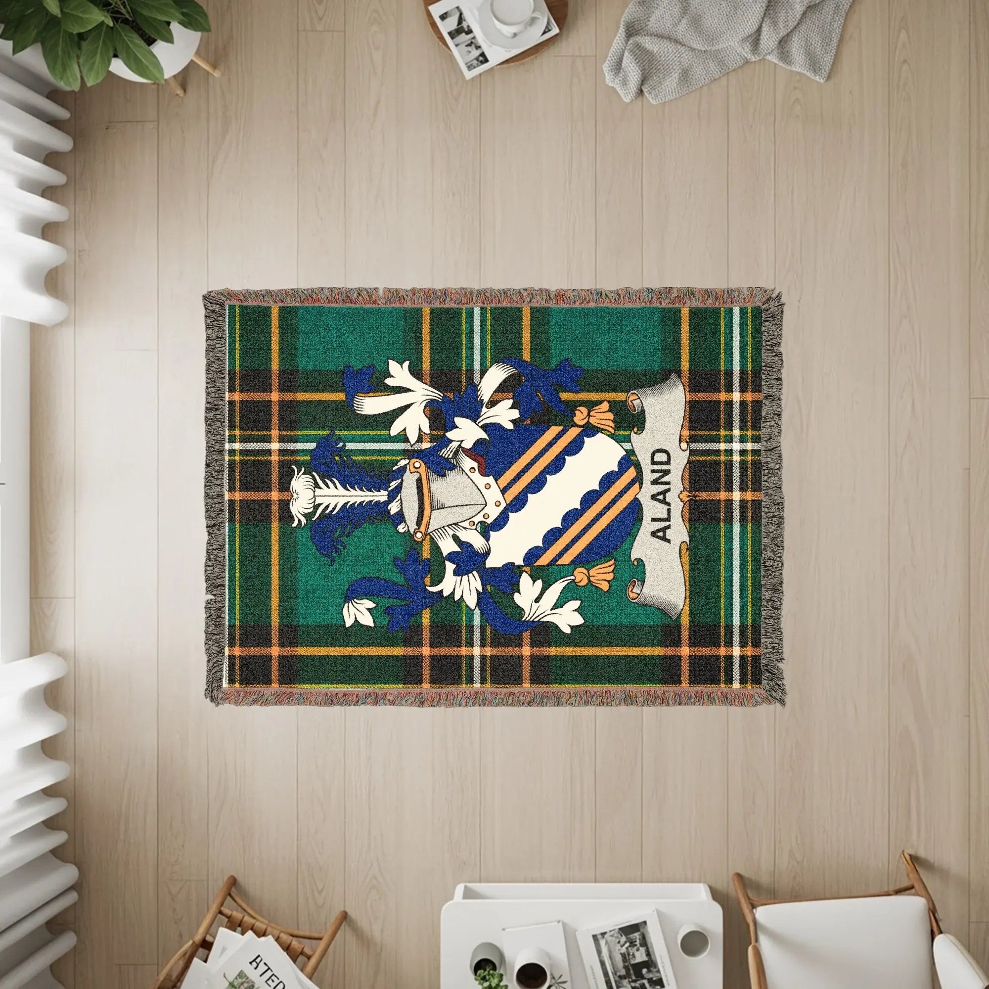 Aland Family Crest Green Tartan Woven Throw product type