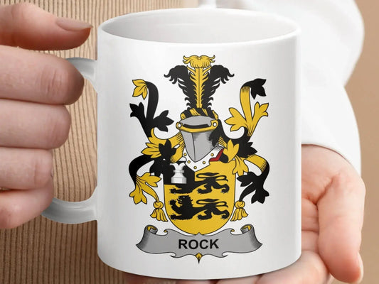 Rock Family Crest Heraldic Design Shield Mug - Celtic Ancestry Gifts