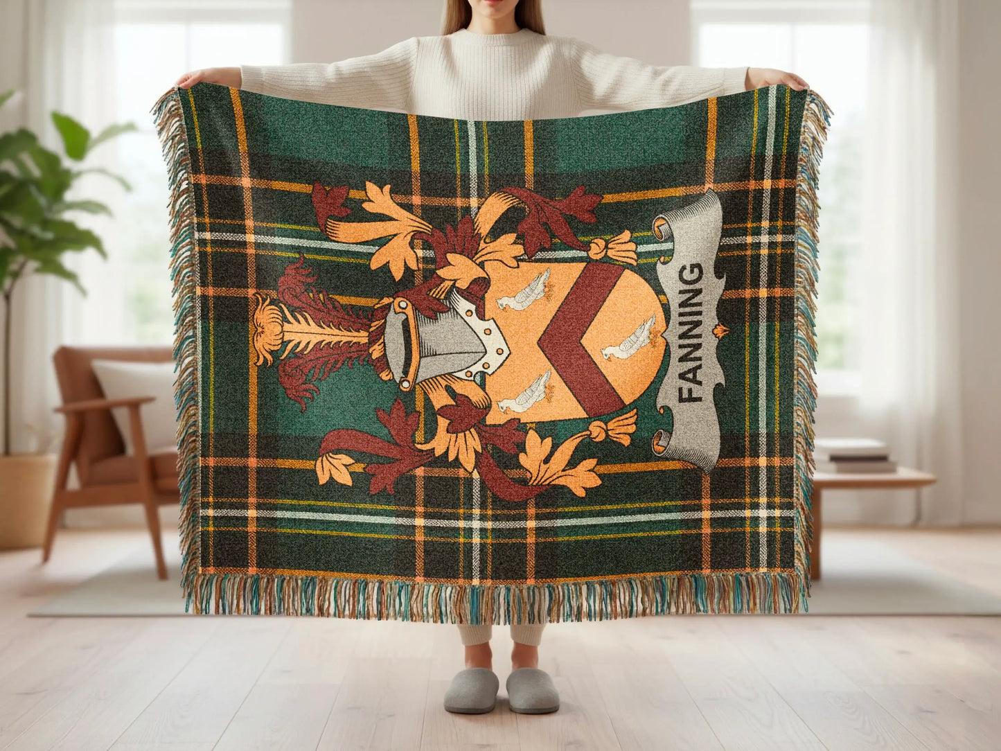 Fanning Family Crest Tartan Green Black Blanket product type