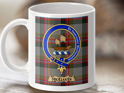 Scottish Clan McGavin Crest Plaid Background Mug product