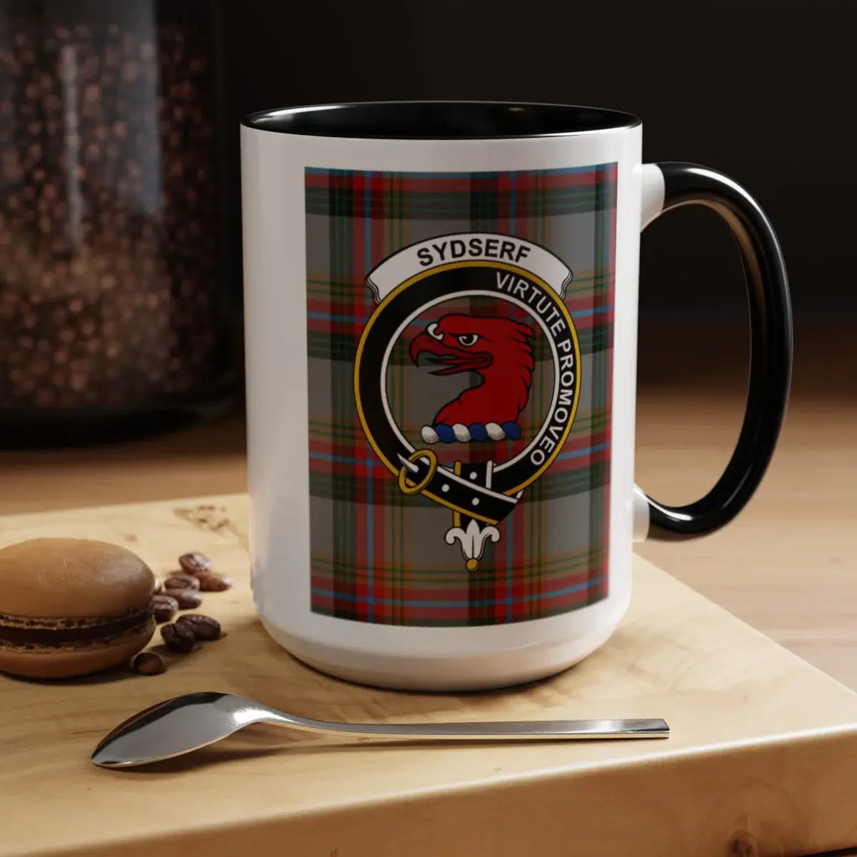 Sydserf family crest ceramic mug for everyday coffee and tea