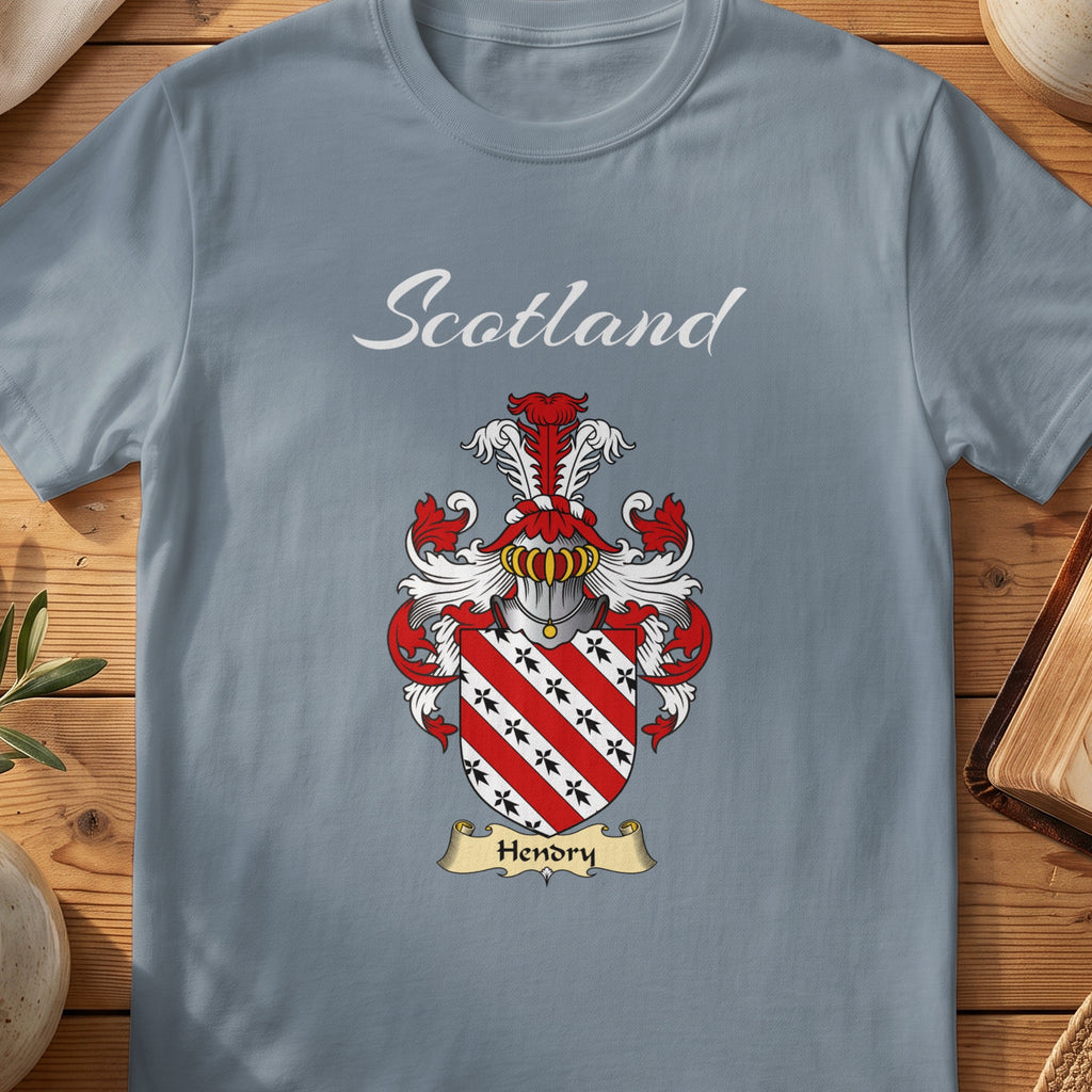 Hendry Scottish family shield T-shirt in Stone Blue