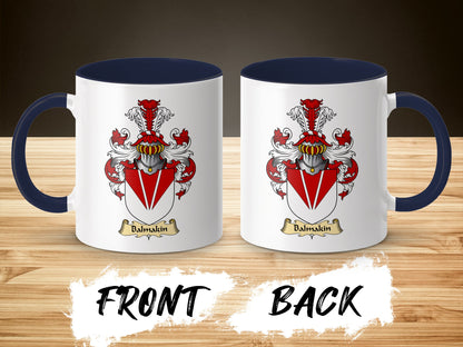 Two mugs, each featuring a red and white coat of arms with the name "Balmakin."