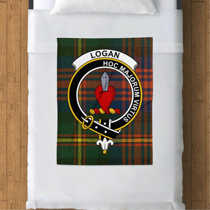 Logan Clan Logo Green Tartan Scottish Clan Blanket - Living Stone Gifts