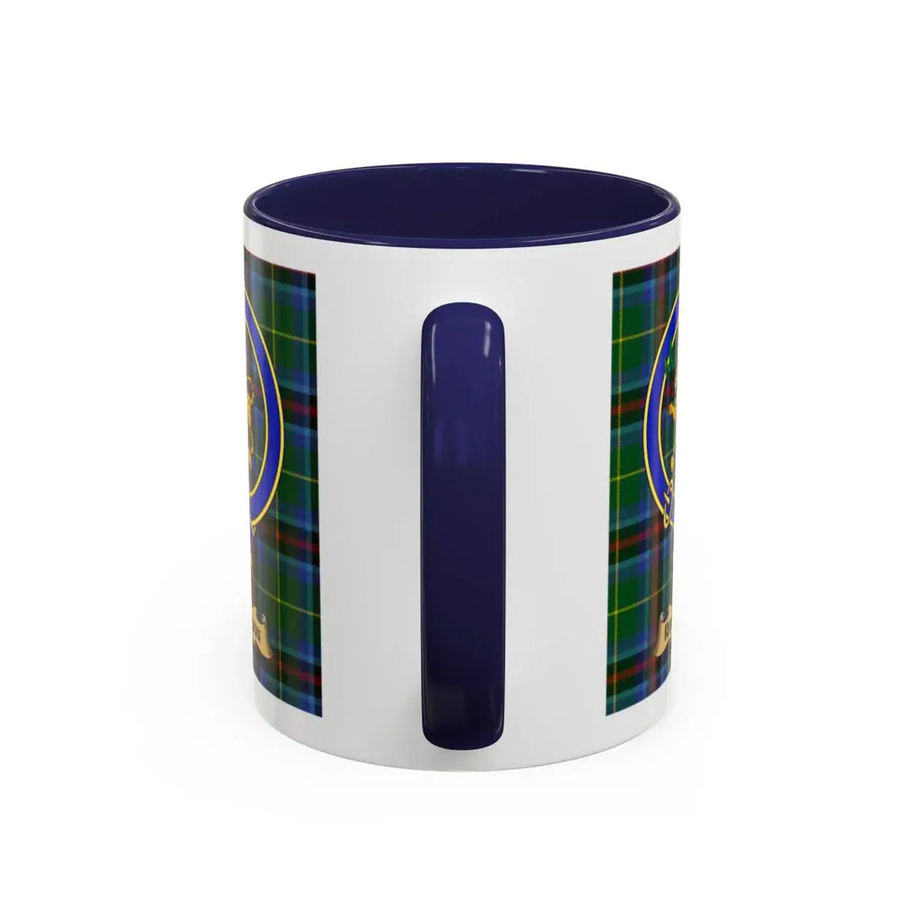 Tartan White and Navy Blue Ceramic Mug for Coffee or Tea