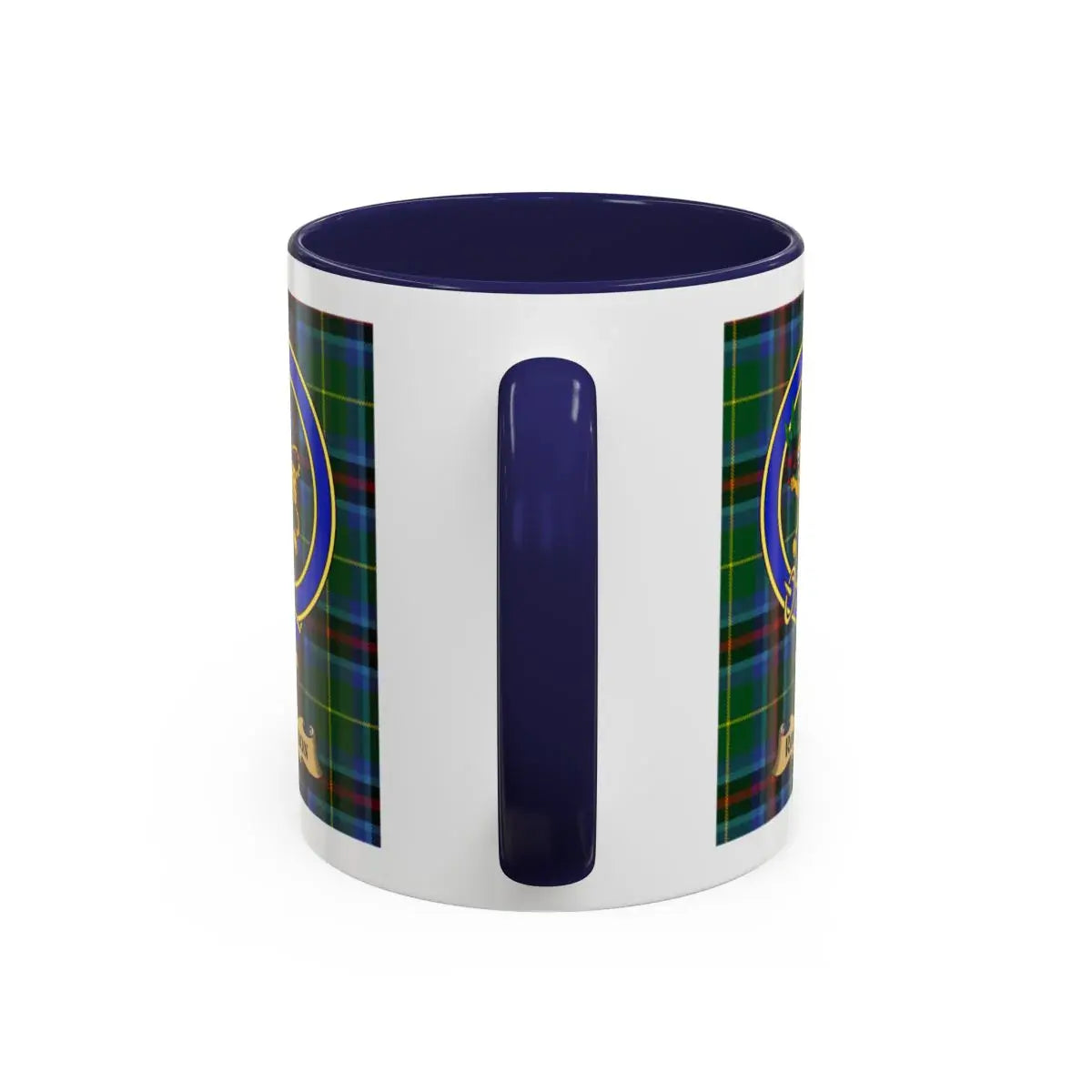 Tartan White and Navy Blue Ceramic Mug for Coffee or Tea