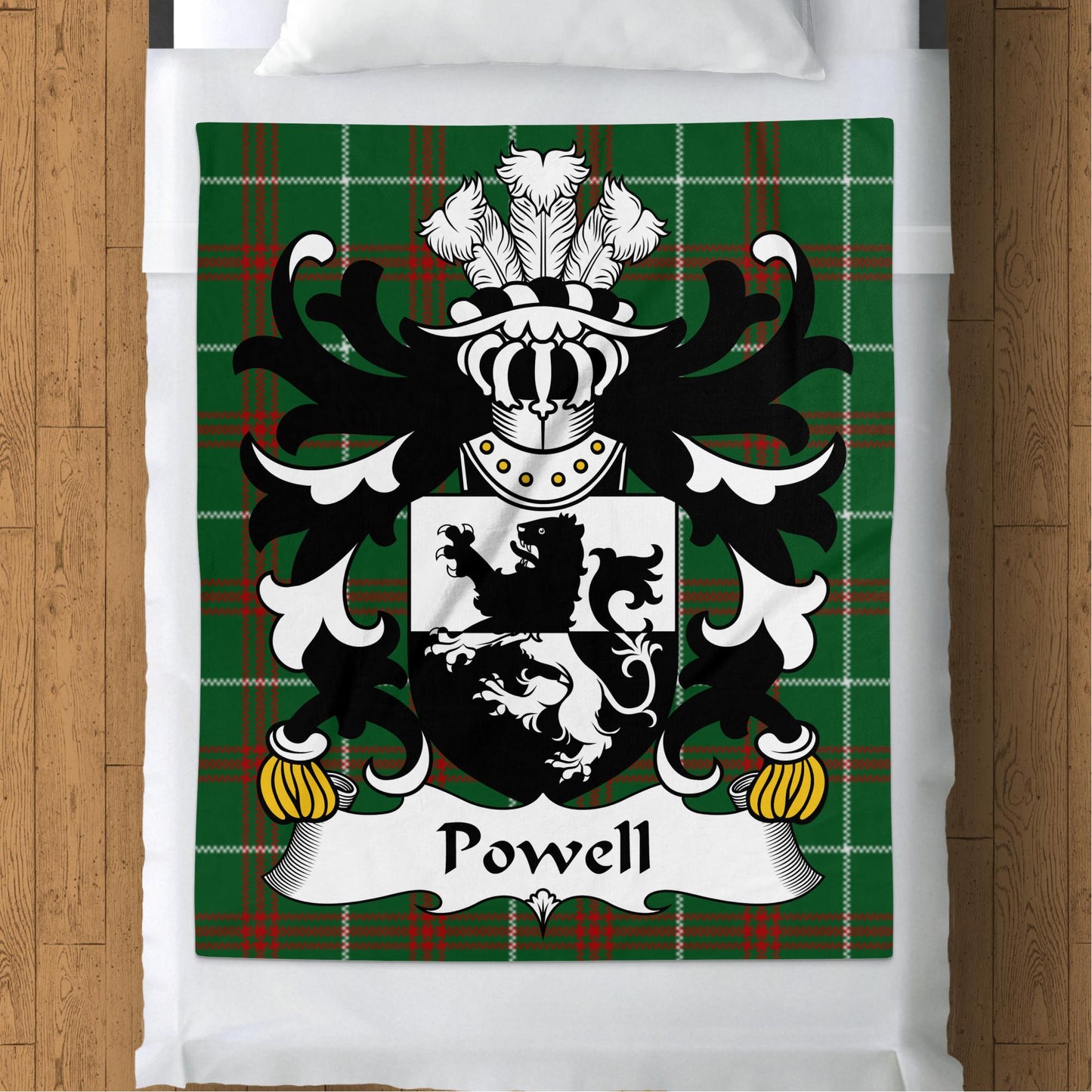 Powell Welsh Surname Coat of Arms Tartan Background Blanket - Living Stone Gifts