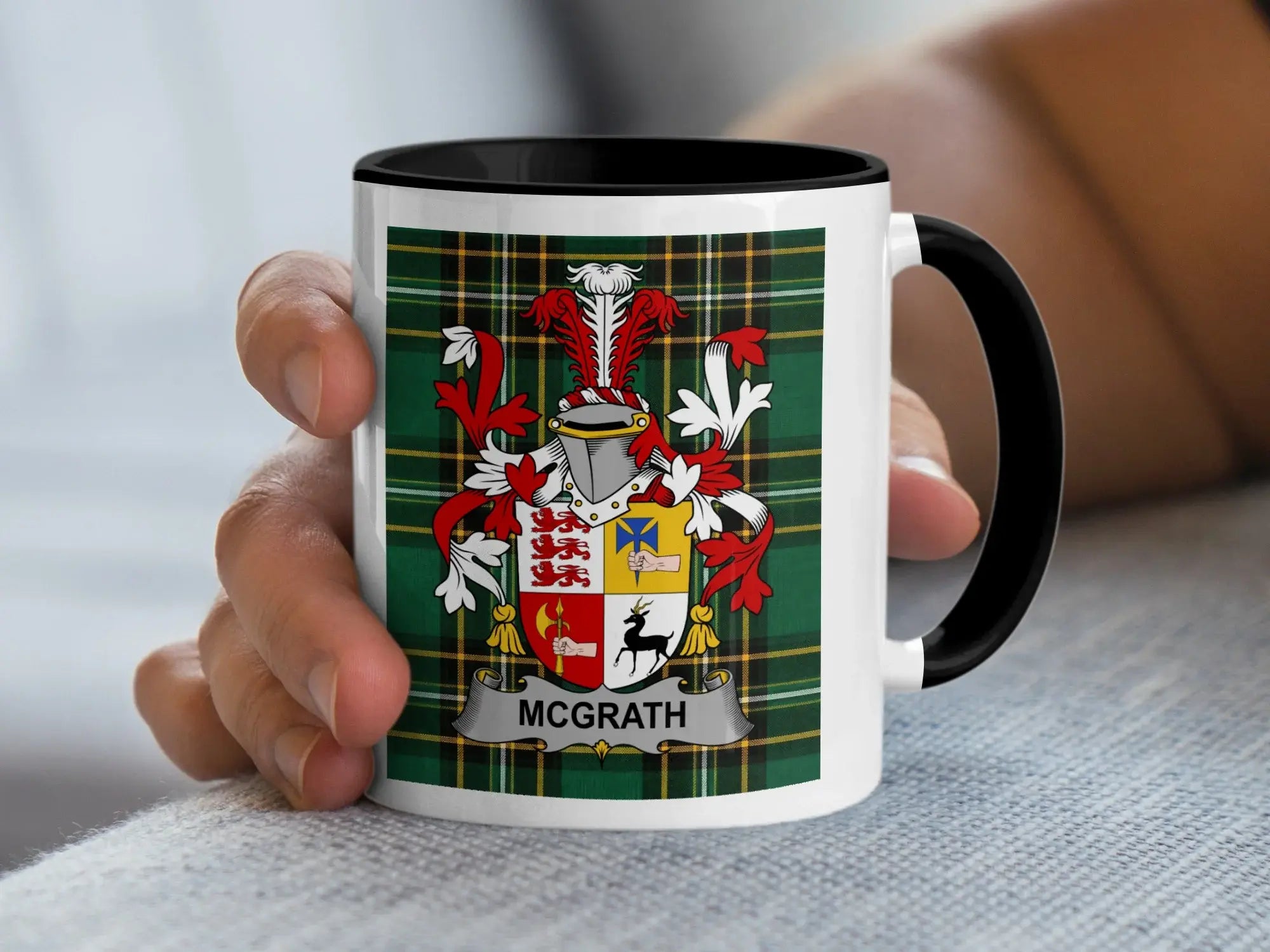 McGrath Irish family crest black accent mug