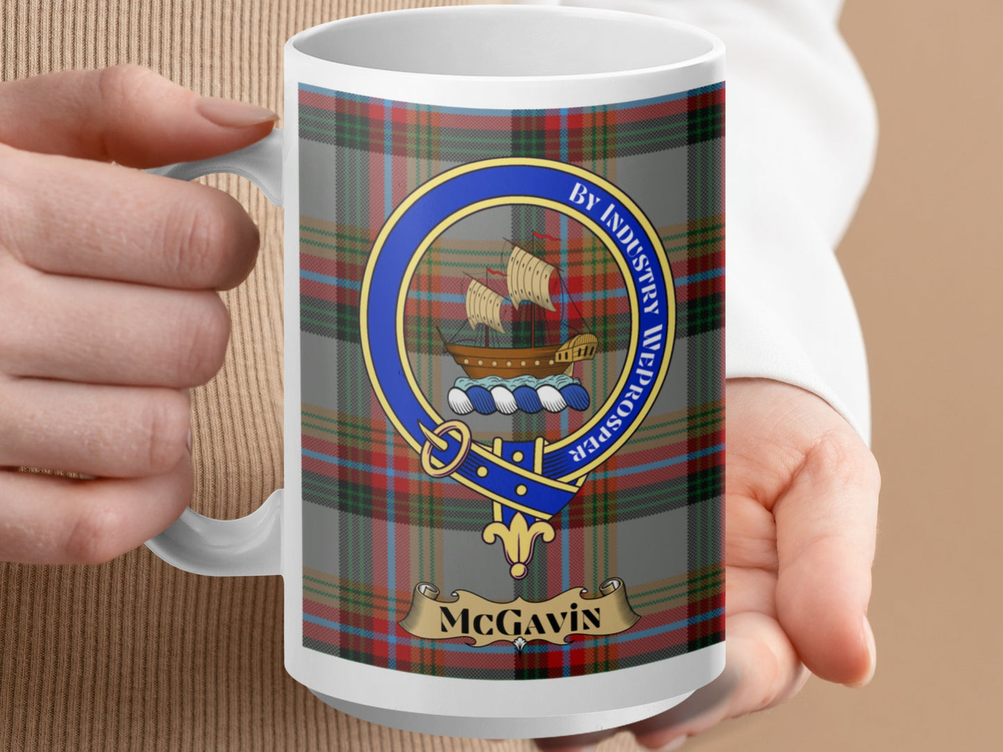 Clan McGavin Scottish Tartan Crest Emblem Mug - Living Stone Gifts