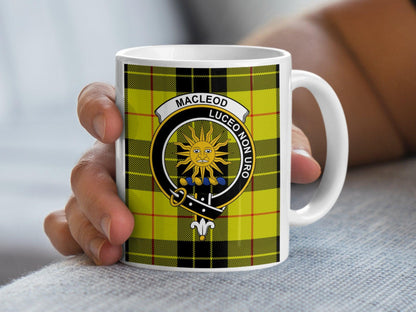 MacLeod Clan Crest with Tartan Pattern on Mug - Living Stone Gifts