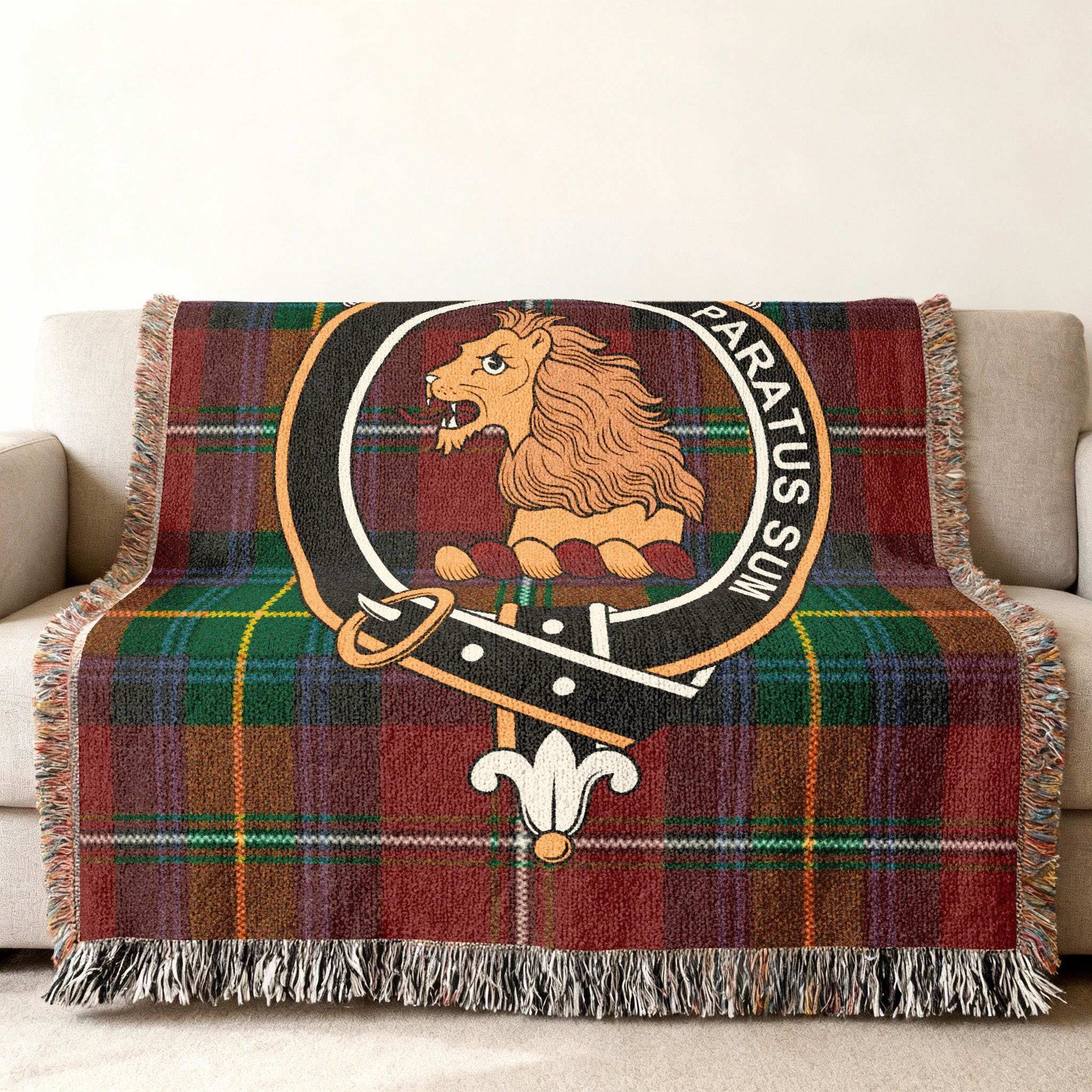 Vibrant Tartan Blanket with Lion and Paratus Sum Design