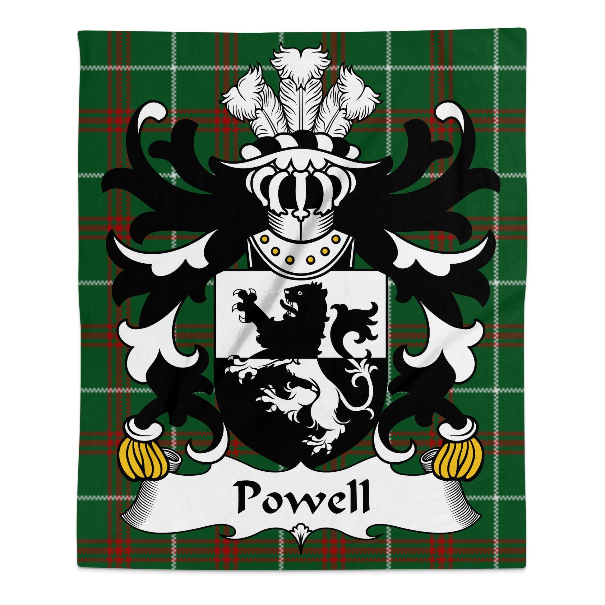 Powell Welsh Surname Coat of Arms Tartan Background Blanket - Living Stone Gifts