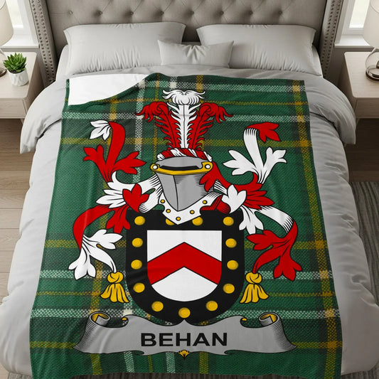 Personalized Green Tartan Behan Family Crest Blanket product
