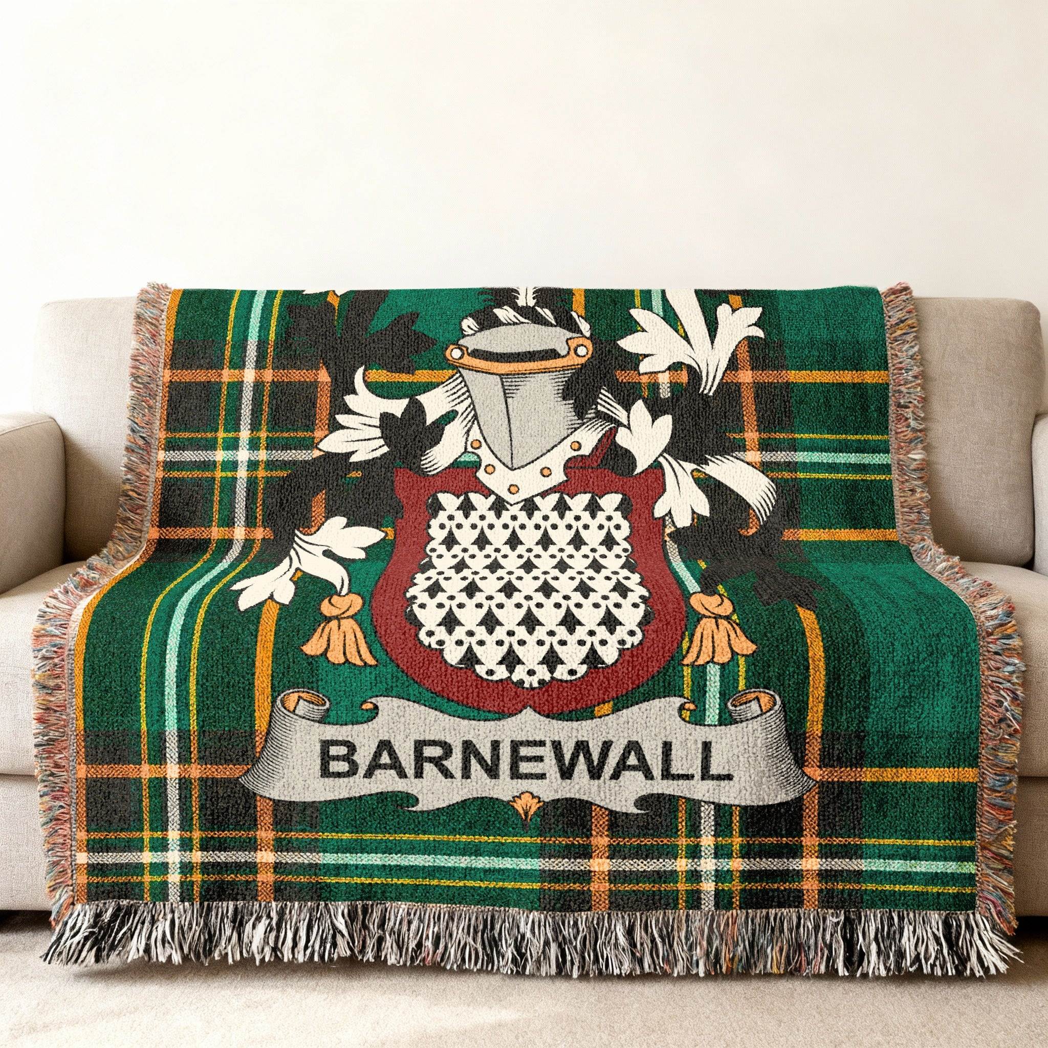 BARNEWALL Green Black Yellow Tartan Coat Arms Fringe product type
