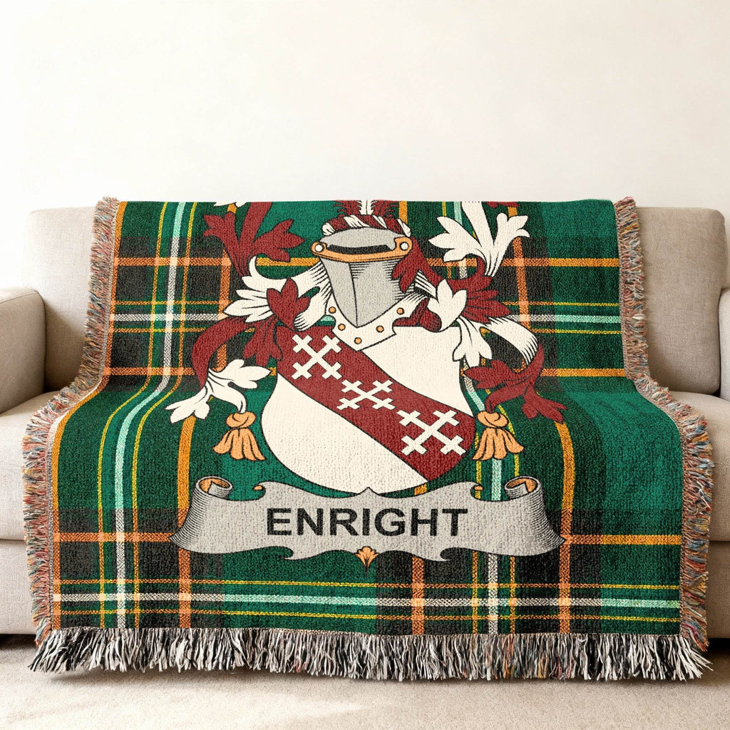 ENRIGHT Crest Design Green Black Yellow Plaid Throw Blanket