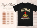 Comfort Colors 1717 size chart in inches with a black Rattray clan crest T-shirt preview