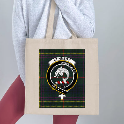 Clan Kennedys Avise La Fin Crest Tartan Tote Bag - Living Stone Gifts